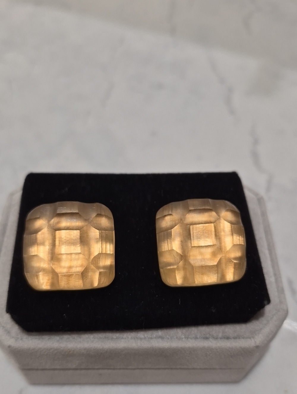 Alexis Bittar Gold-Tone Square Carved Lucite Clip-On Earrings